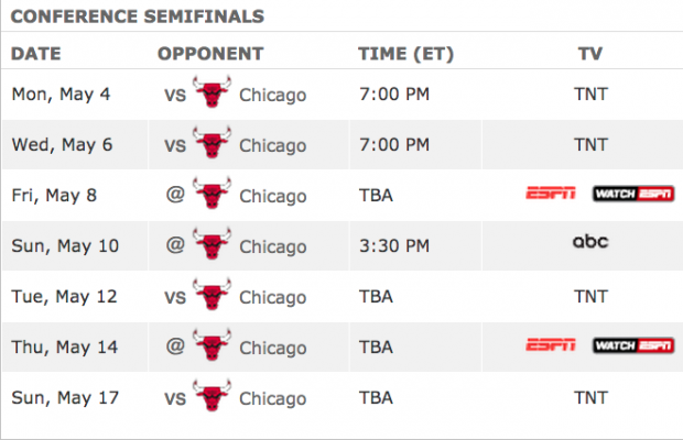 Eastern Conference Semifinals Schedule