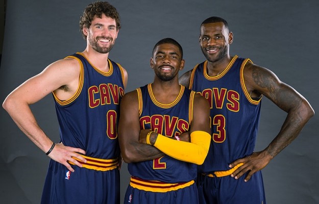 Kevin Love, Kyrie Irving, and LeBron James