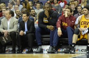 LeBron James and Kevin Love on Bench