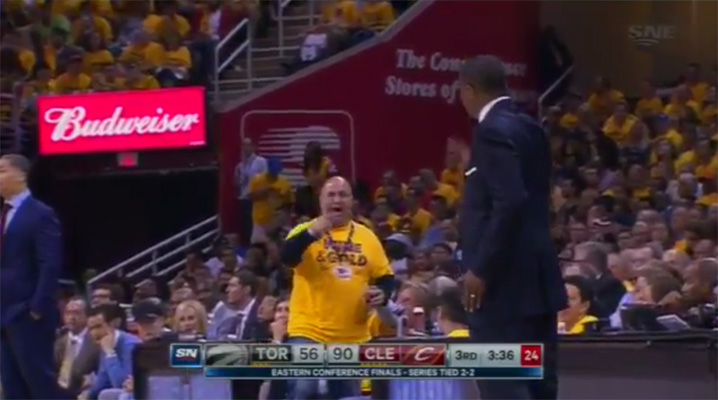 Video: Cavs Fan Yells at Toronto Head Coach to Get Back to His Side of Court