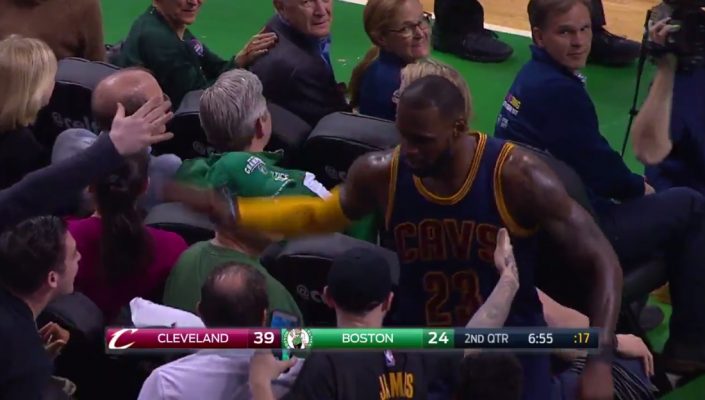 Video: LeBron James Rejects Marcus Smart's Shot, Celebrates With Fans Behind Basket