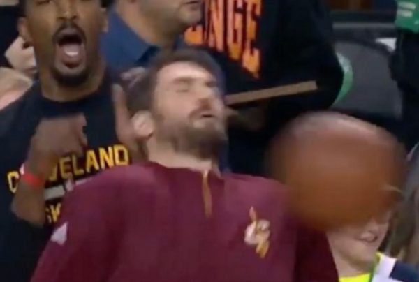 Video: Kevin Love Takes Brutal Shot to Face During Warmups