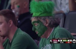 Video: Kyrie Irving Hits Deep Three During Cavs Onslaught as Poor Celtics Fan Looks on