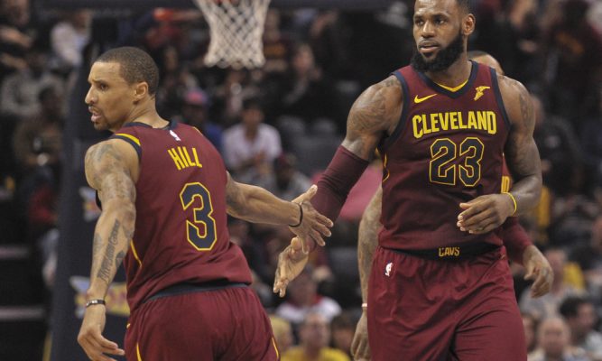 George Hill and LeBron James Cavs