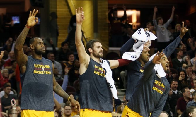LeBron James, Kevin Love, J.R. Smith and Tristan Thompson
