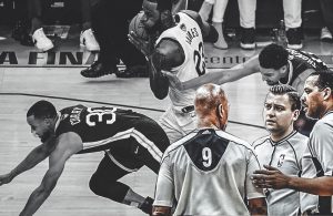 NBA referees LeBron James, Stephen Curry, Klay Thompson