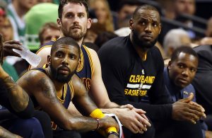 Kyrie Irving, Kevin Love and LeBron James