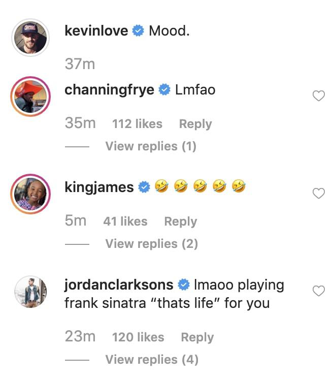 Kevin Love, Channing Frye and LeBron James